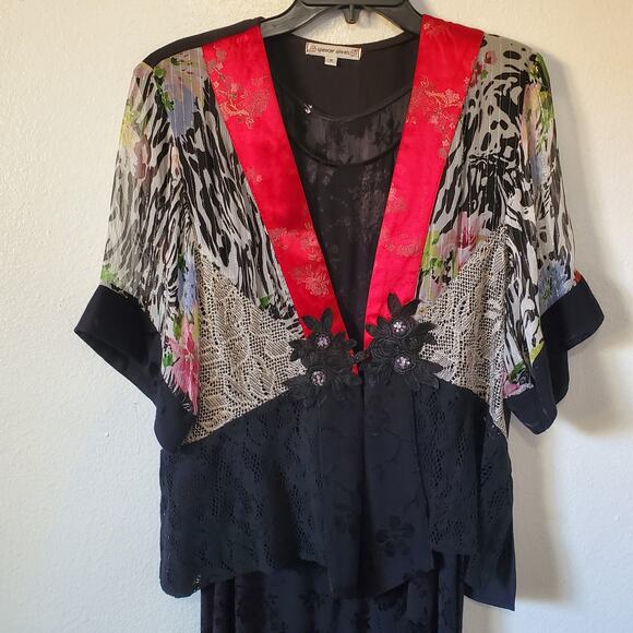 Vintage Spencer Alexis Womens M/L Maxi Dress Jacket Set Asian Inspired Patchwork - Picture 2 of 16